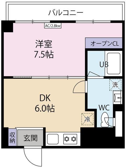 桜プレイス大岡山(1DK/2階)の間取り写真