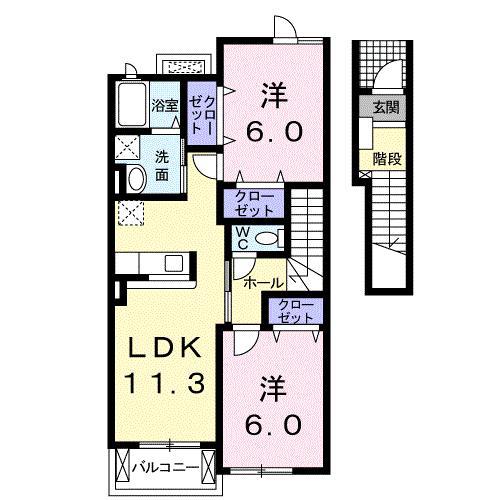 パインブライトIIB(2LDK/2階)の間取り写真