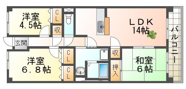 メゾン・ド・リビエール尼崎(3LDK/4階)の間取り写真