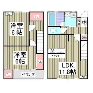 スカイハイツ A(2LDK/1階)の間取り写真