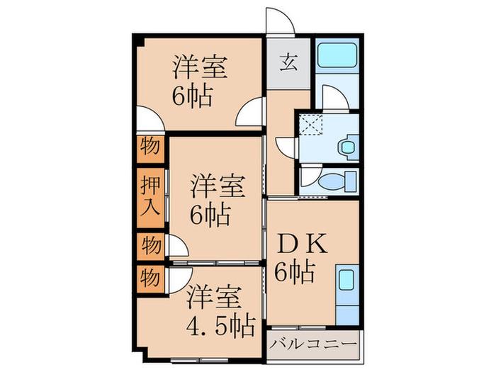 エスポアールメゾン新町(3DK/2階)の間取り写真