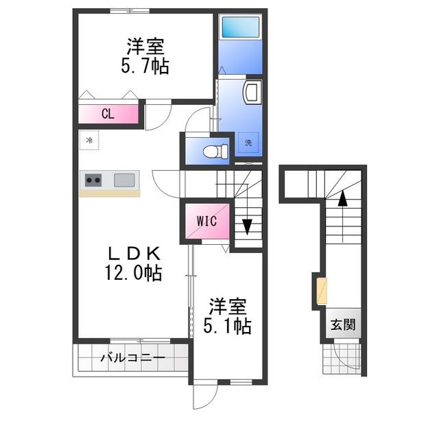 GRANDEUR MILANO(2LDK/2階)の間取り写真