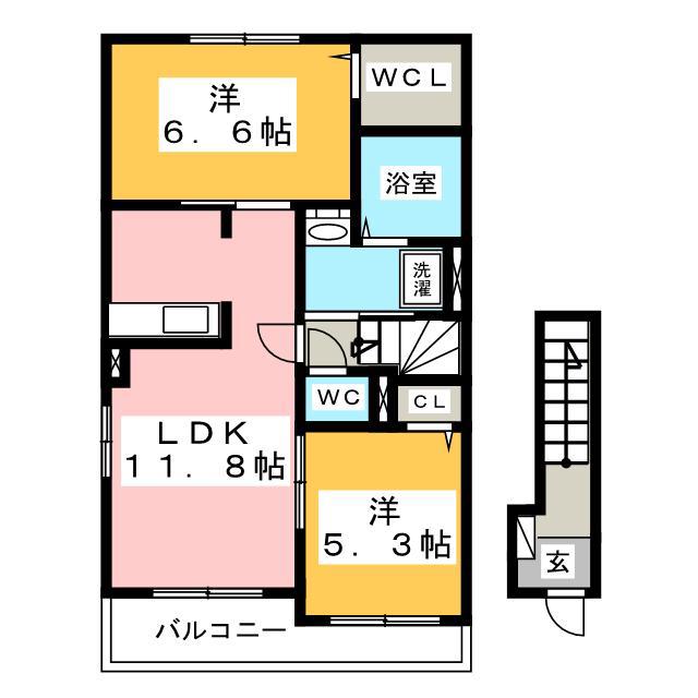 アルペジオ C(2LDK/2階)の間取り写真