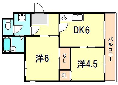 ハイライフ雲雀ヶ丘(2DK/4階)の間取り写真