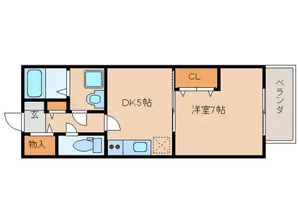 グランモア学園前(1DK/2階)の間取り写真