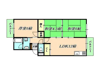 サンハイツ向陽I(3LDK/2階)の間取り写真