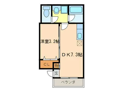セレブマンションII(1DK/2階)の間取り写真