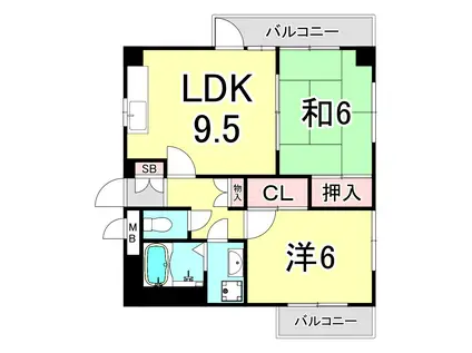 ディアコートパル(2LDK/1階)の間取り写真