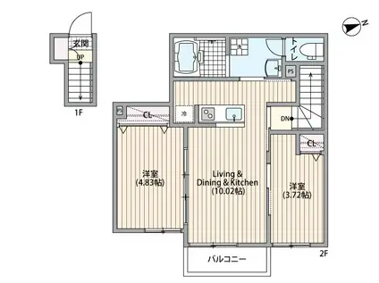ミハス東新宿II(2LDK/2階)の間取り写真