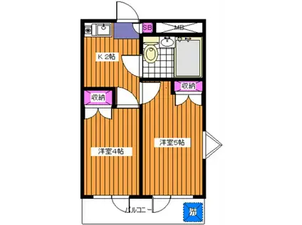 シティーコア梅ヶ丘(2K/2階)の間取り写真