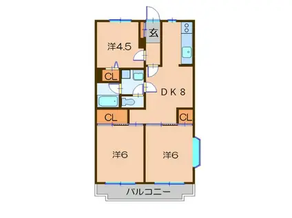 プレサージュ川崎(3DK/2階)の間取り写真