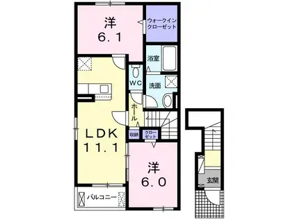 カレント・ヴィラ(2LDK/2階)の間取り写真