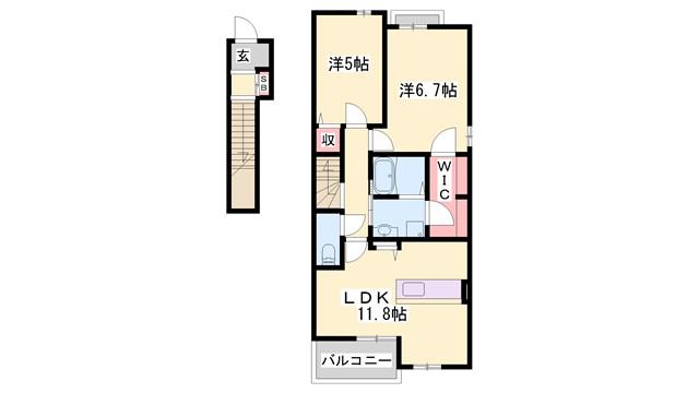 オリーブ赤穂II(2LDK/2階)の間取り写真