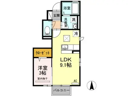 エクセルIII(1LDK/1階)の間取り写真