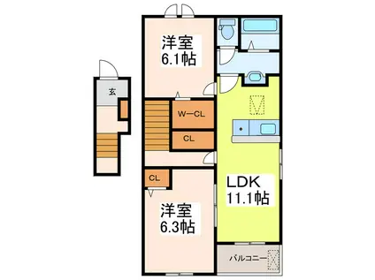 ベルジークI(2LDK/2階)の間取り写真