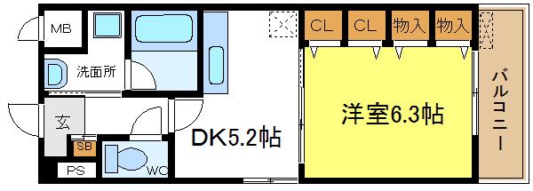 コンフォール平野(1DK/2階)の間取り写真