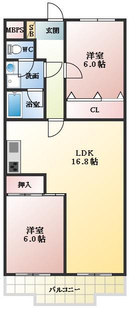 田中ハイツ(2LDK/2階)の間取り写真