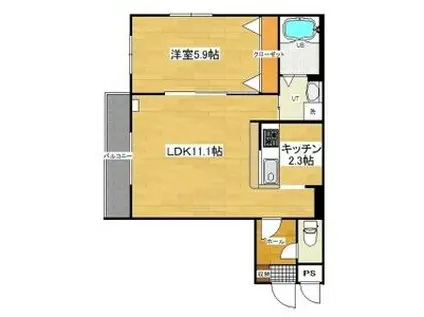 クレールAI(1LDK/3階)の間取り写真