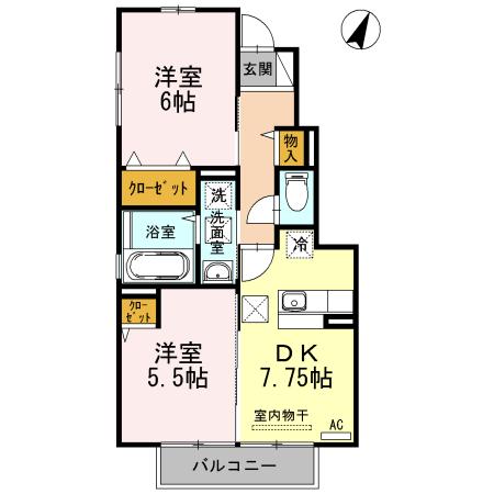 ヴィーナス(2DK/1階)の間取り写真