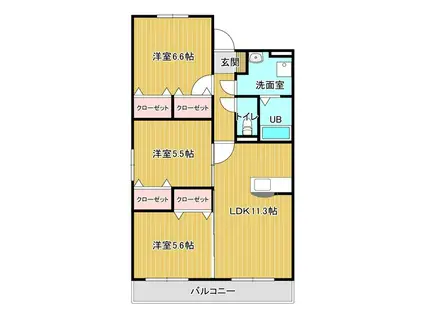 RSRレジデンス中津(3LDK/2階)の間取り写真