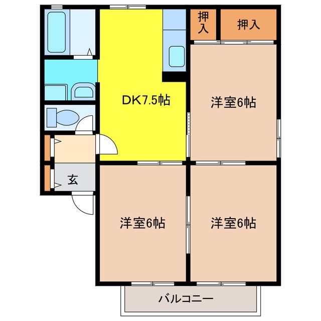ハイツ花菱II(3DK/1階)の間取り写真