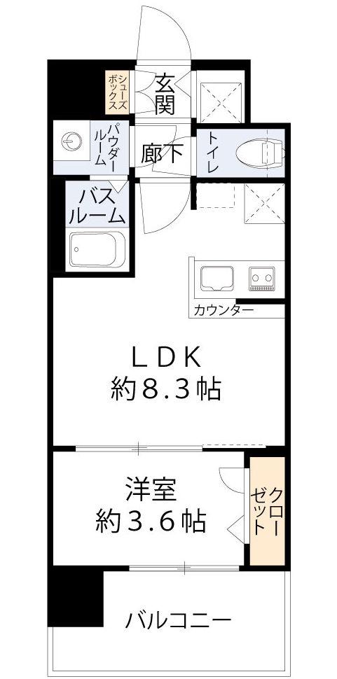 スワンズシティ大阪エスクレア(1LDK/8階)の間取り写真
