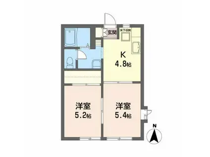 ウエストヴィラ栗生(2K/1階)の間取り写真