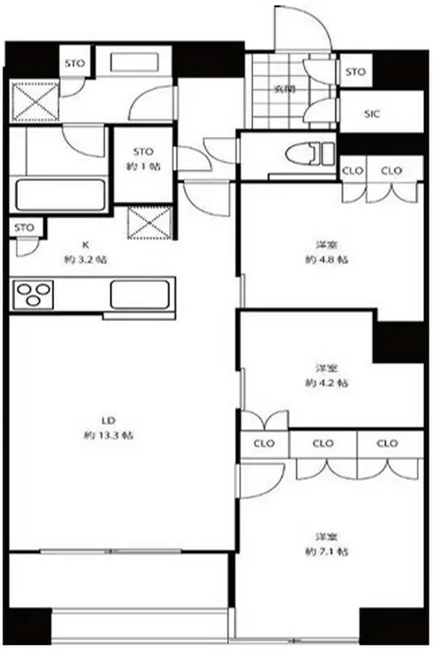 富久クロスコンフォートタワー 48階階 間取り