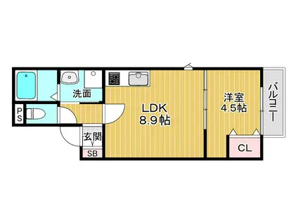 AGRE石橋(1LDK/1階)の間取り写真
