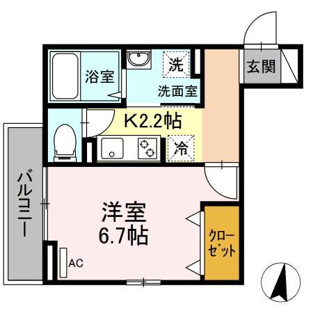 メゾンサニーサイド(1K/2階)の間取り写真