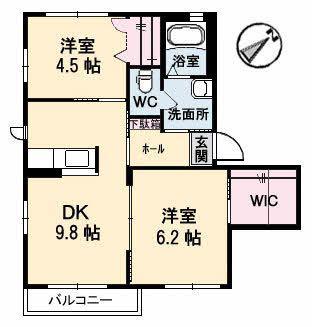 モンパルナスU(2DK/2階)の間取り写真