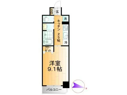 フォーシーズン開成山公園(1K/8階)の間取り写真