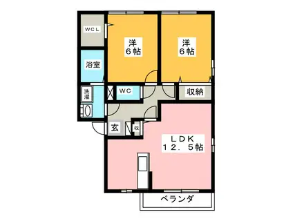 カーサハーモニーB(2LDK/2階)の間取り写真