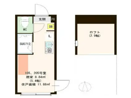 プランドール志茂(ワンルーム/1階)の間取り写真