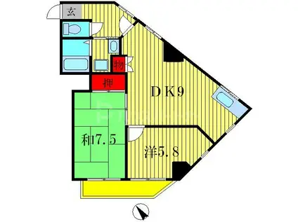 グローリアパレス壱番館(2DK/6階)の間取り写真