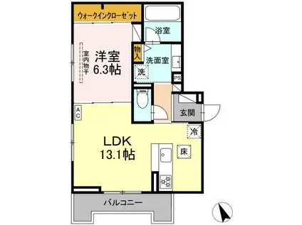 ディーシャンブル 北町(1LDK/1階)の間取り写真