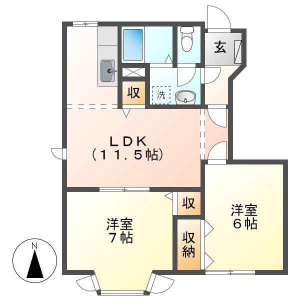 プラティーヌK C棟(2LDK/1階)の間取り写真
