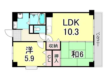 カンファ高木西(2LDK/2階)の間取り写真