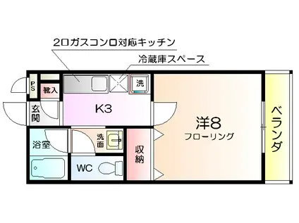 ボヌール鳳II(1K/1階)の間取り写真
