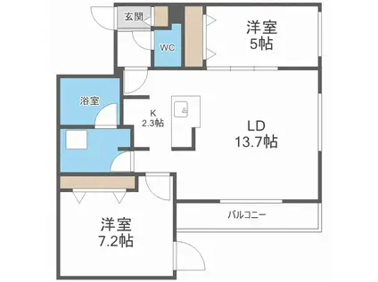 CG HOMES 南11条(2LDK/1階)の間取り写真