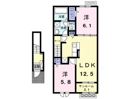 コンフォートクラス村上W(2LDK/2階)の間取り写真