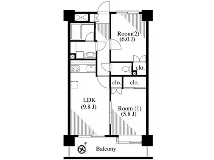 パークサイドハイツタケノヤ(2LDK/7階)の間取り写真