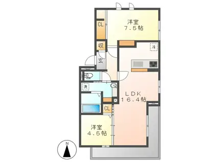 グランシャリオ中郷(2LDK/3階)の間取り写真