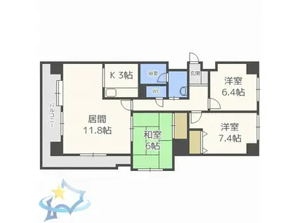 アルファスクエア円山(3LDK/6階)の間取り写真