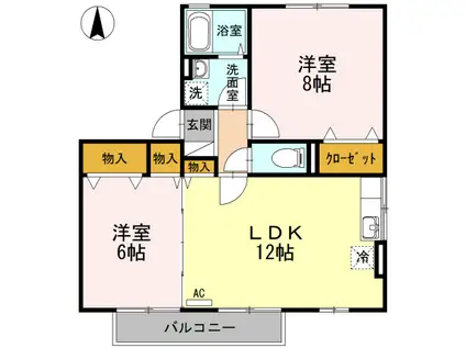 グラン ドール TUBAKI II(2LDK/2階)の間取り写真