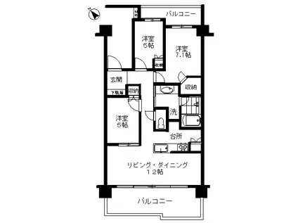 桜上水ガーデンズ E棟(3LDK/12階)の間取り写真