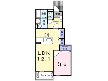 カーサ・フィオーレII(1LDK/1階)の間取り写真