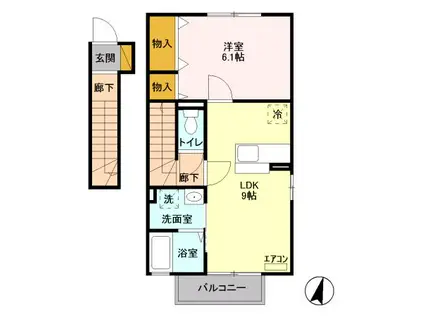 サンビレッジ戸祭B(1LDK/2階)の間取り写真