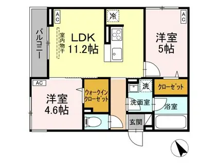 アセット-コート元横山町(2LDK/2階)の間取り写真