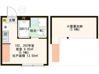 ハーモニーテラス西新井栄町(ワンルーム/1階)の間取り写真